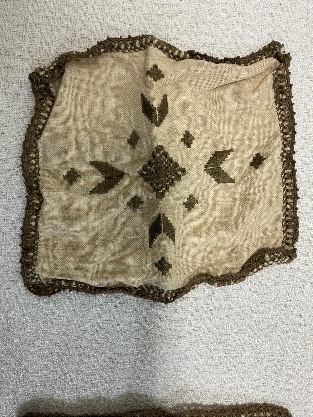 VTG Hand Woven Linen Runner Coasters Set Hardanger Ukrainian Folk Art Embroidery